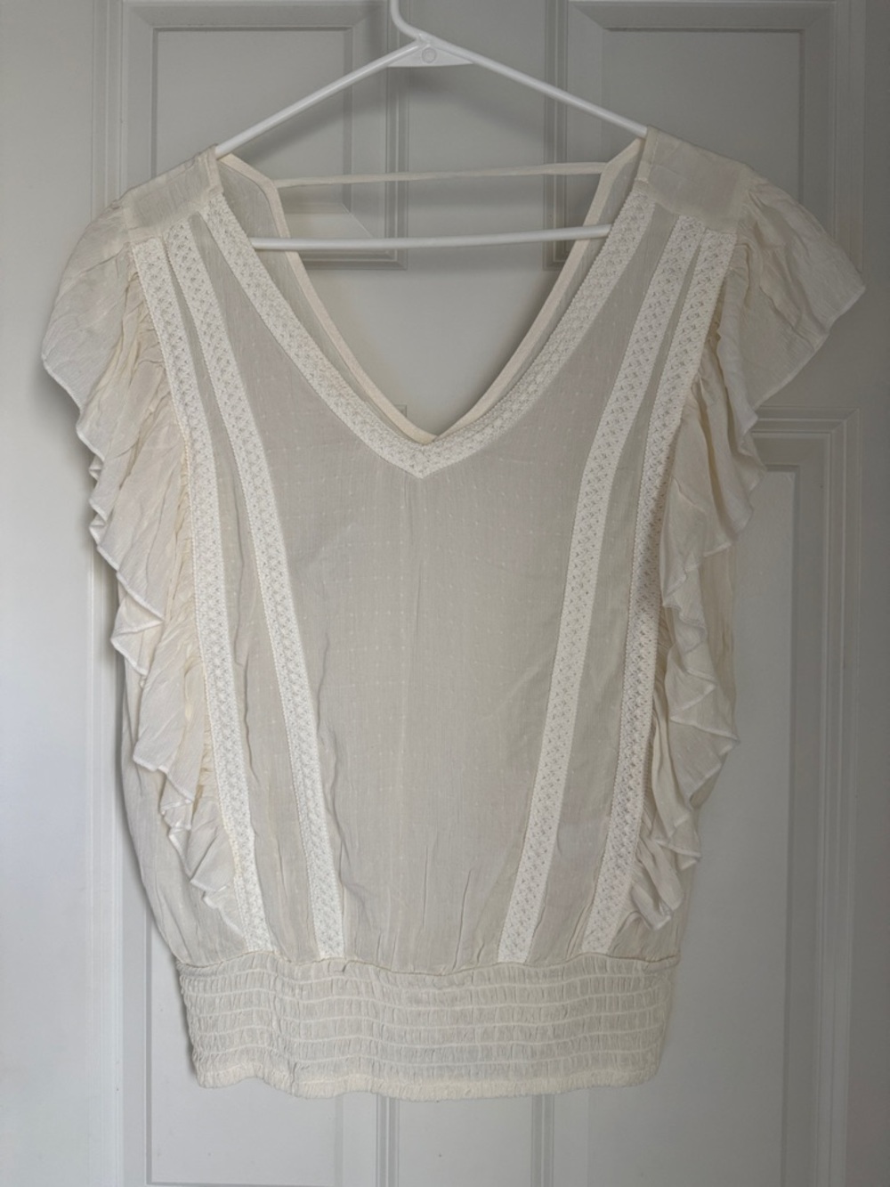 Maurices Cream V-Neck Ruffle Sleeve light weight Blouse